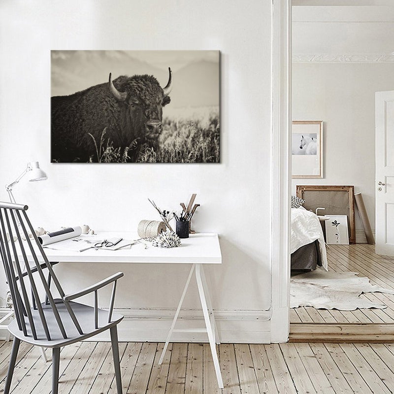 LevvArts - Animal Canvas Wall Art American Buffalo Portrait Painting on Canvas Wild Animal Artwork Sepia Photography Prints for Home Office Decoration Ready to Hang - Image 4